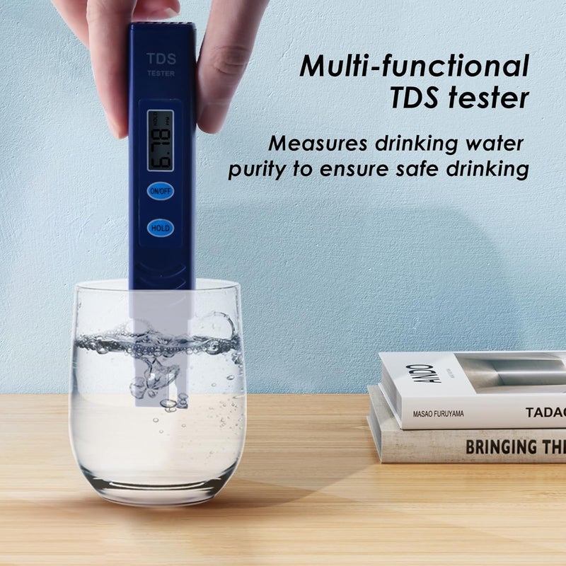 Pmlilb Store جهاز اختبار TDS للمياه، جهاز اختبار مياه الشرب، مقياس جودة المياه 0-9990 PPM، جهاز اختبار مياه محمول لمياه الشرب، مقياس TDS الرقمي، عبوة واحدة، أزرق داكن - Image 3